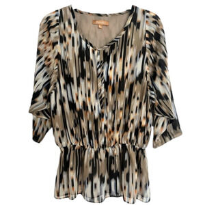 ELLEN TRACY blouse lightweight drop waist Striped printed pattern neutral Large